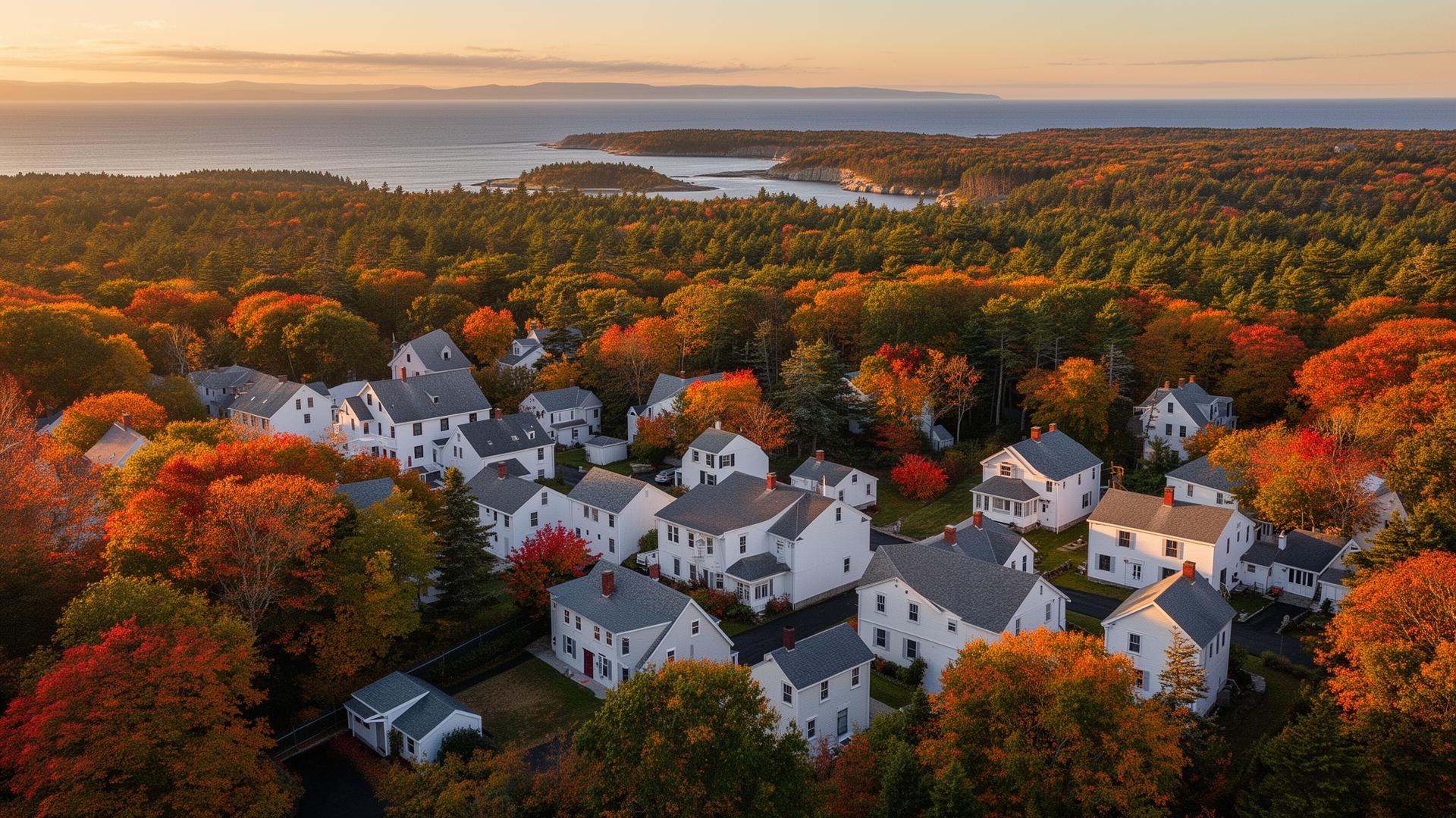 Coastal Maine landscape with autumn foliage